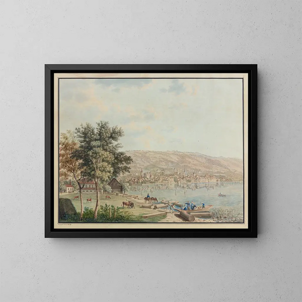 Vista de la ciudad de Zug y del lago de Zoug - David Alois Schmid — cuadro enmarcado en la pared