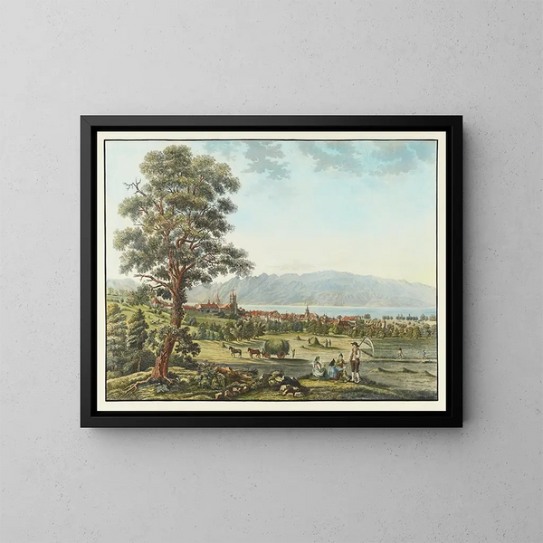 Vista de Lausana y del lago Lemán - David Alois Schmid — cuadro enmarcado en la pared