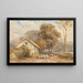 a traveler on horseback with a shepherd and his sheep near a barn on a country road - David Cox — framed artwork on a wall