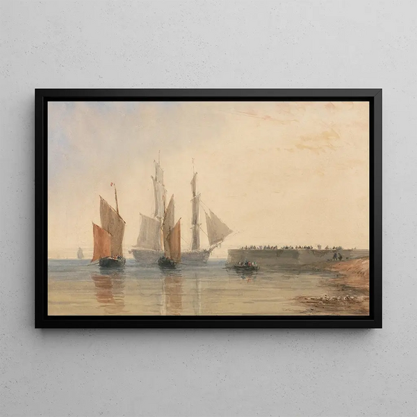 Entrance of the Calais port - David Cox — framed artwork on a wall