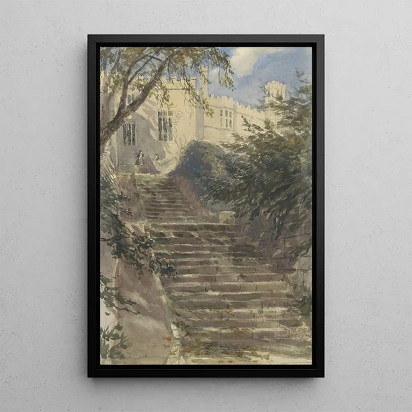 Garden staircase painting at Haddon Hall Derbyshire - David Cox — framed artwork on a wall