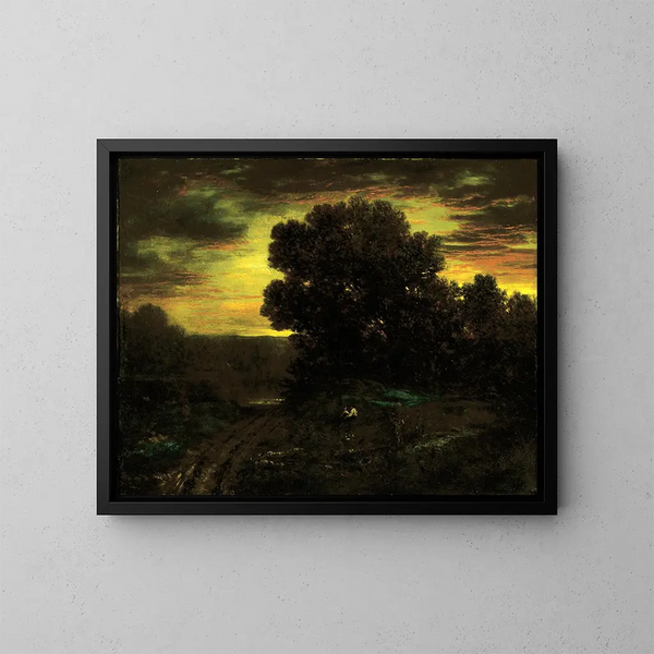 River landscape painting at sunset - David Johnson — framed artwork on a wall