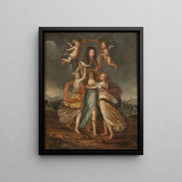 David Klcker Ehrenstrahl - Three Allegorical Figures Bearing the Portrait of Karl XI of Sweden.webp