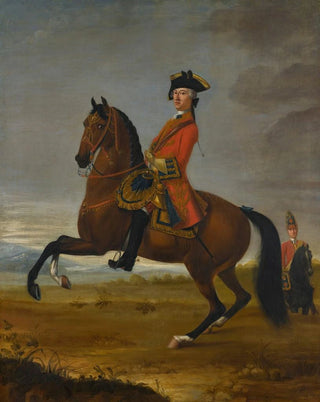 David Morier - An equestrian portrait of an officer of the 1st troop of horse grenadier guards on a bay charger with a trooper to the right.webp