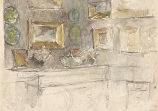 David Oyens - Hoek van een kamer met schilderijen aan de muur.webp