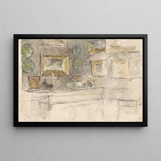 David Oyens - Hoek van een kamer met schilderijen aan de muur.webp