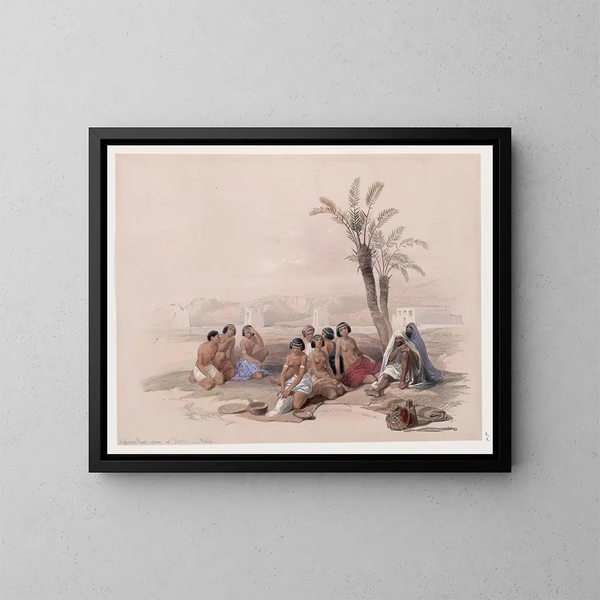 Esclaves abyssins se reposant à Korti, Nubie - David Roberts — framed artwork on a wall