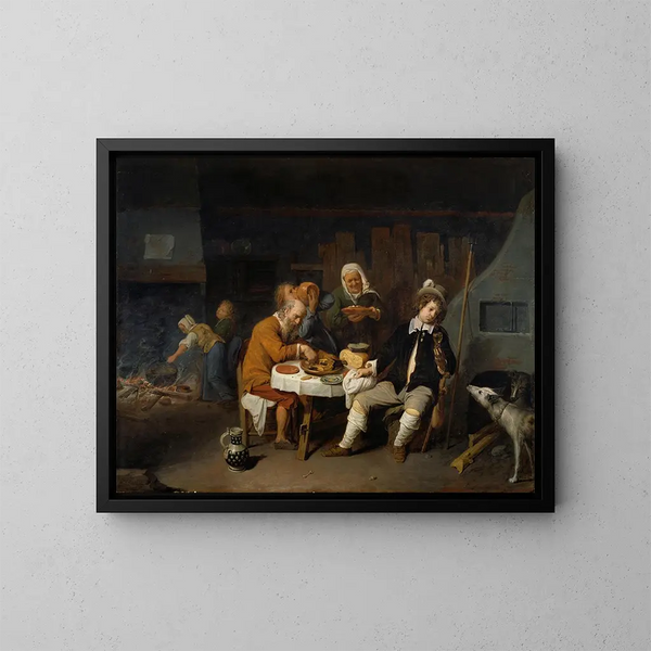 Cena en una granja - David Ryckaert III — cuadro enmarcado en la pared