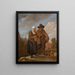 Old lady holding a brazier and a hurdy-gurdy player - David Teniers — framed artwork on a wall