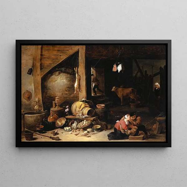 In the Stable - David Teniers the Younger — framed artwork on a wall