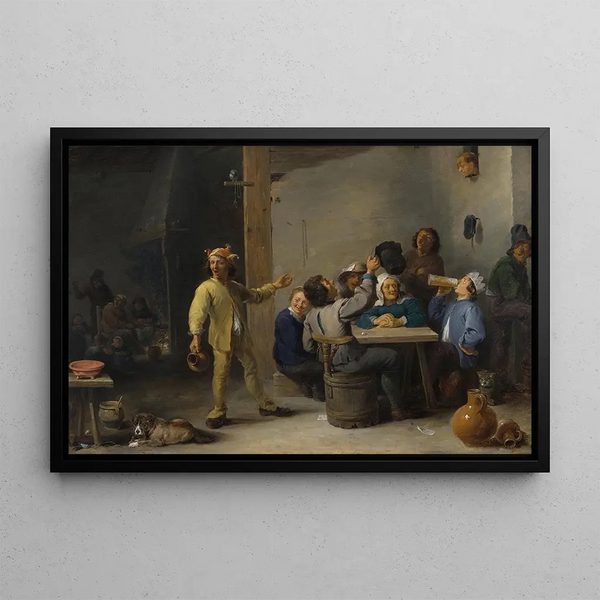Campesinos celebrando la fiesta de los Reyes - David Teniers el Joven — cuadro enmarcado en la pared