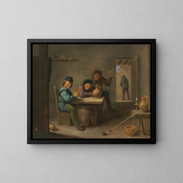 Peasants in a Tavern - David Teniers the Younger — framed artwork on a wall