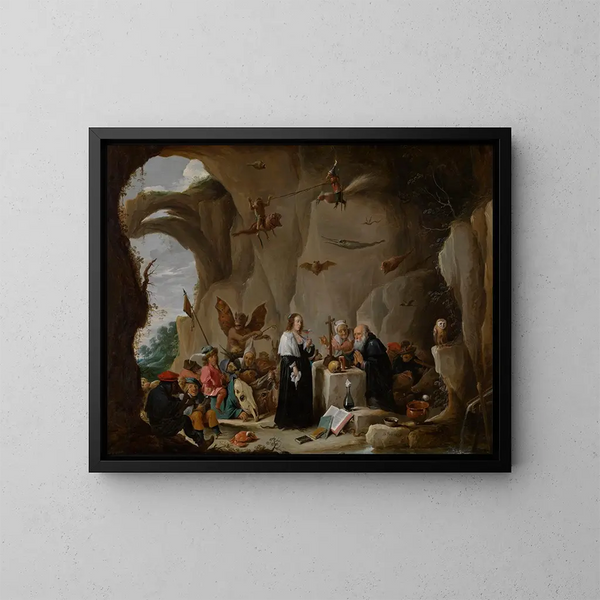 La Tentación de san Antonio el Grande - David Teniers el Joven — cuadro enmarcado en la pared