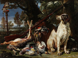 David de Coninck - Dog hunting trophies and an owl.webp