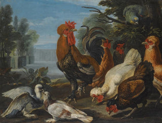 David de Coninck - Ducks Guinea Pigs And A Rabbit In A Wooded Landscape Beside A Lake.webp
