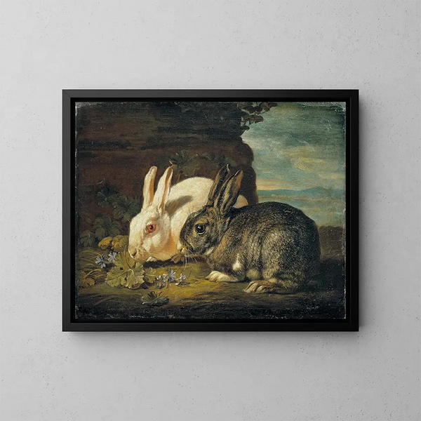 Dos conejos - David de Coninck — cuadro enmarcado en la pared