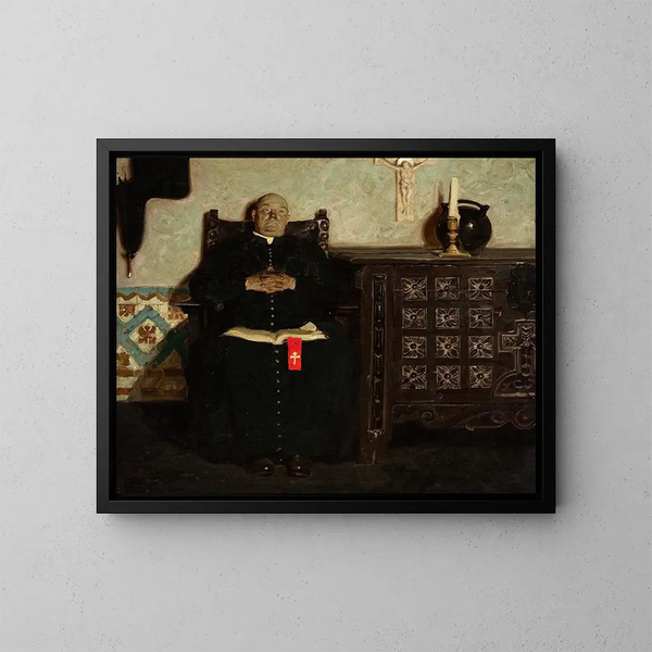 Priest in a Spanish town - Dean Cornwell — framed artwork on a wall