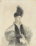Retrato de una dama de pie con un chal negro y un sombrero negro - Denis Auguste Marie Raffet — vista de la obra