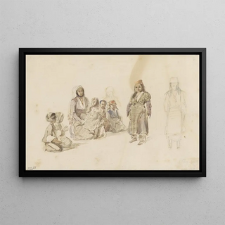 Denis Auguste Marie Raffet - Studieblad met zittende vrouw en kinderen te Dereky in Turkije.webp