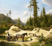 Two men with carts in front of a pine forest - Carl Bgh — artwork view
