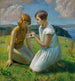 Dos jóvenes con una mariposa - Harold Harvey — vista de la obra