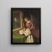 Niña con un ángel guardián escribiendo frente a un retrato pintado del fundador Ph. Merian - Dionys Ganter — cuadro enmarcado en la pared