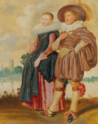 Dirck Hals - An Elegant Couple Standing By A River.webp