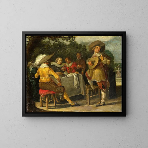 Una fiesta al aire libre - Dirck Hals — cuadro enmarcado en la pared