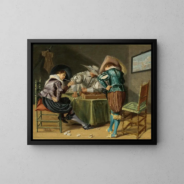 Jugadores de trictrac en un interior - Dirck Hals — cuadro enmarcado en la pared