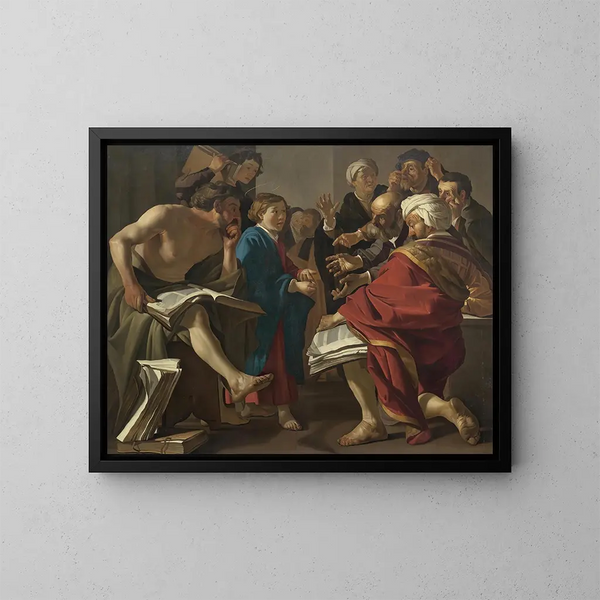 The Christ among the Doctors - Dirck van Baburen — framed artwork on a wall