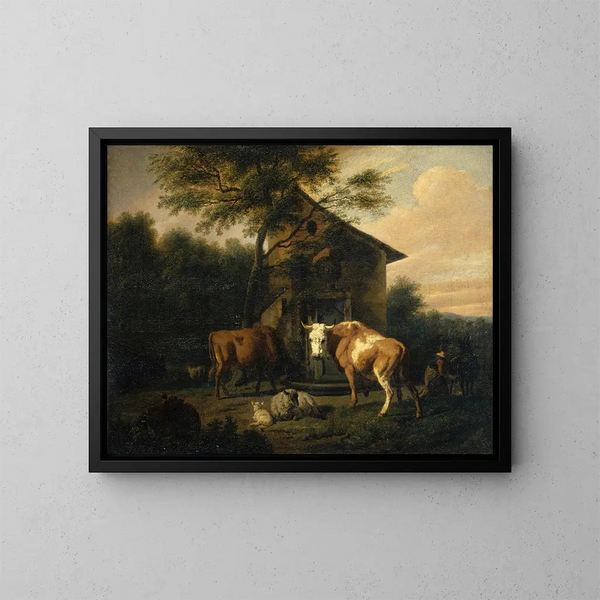 de ganado pastando - Dirck van Bergen — cuadro enmarcado en la pared