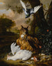 an owl great horned owl with other birds in a landscape - Dirk Valkenburg — artwork view