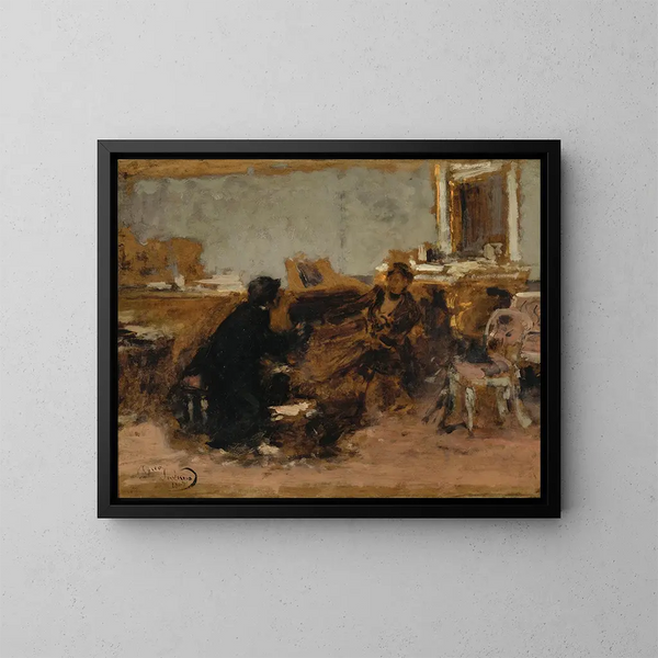 Flirt - Domenico Induno — cuadro enmarcado en la pared