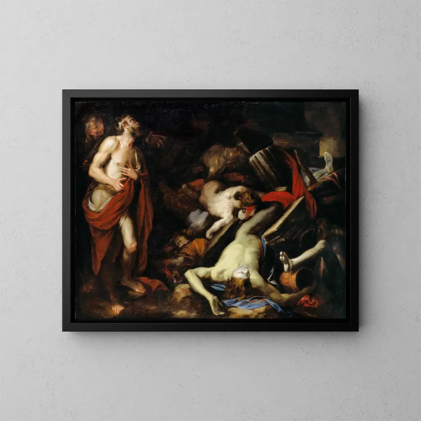 Job and His Children - Domenico Piola — framed artwork on a wall