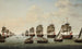 The fleet under the command of Rear Admiral Charles Watson and Commodore William James approaching Geriah on February 12, 1756, for the final confrontation with the pirate Tulagee Angria - Dominic Serres — artwork view