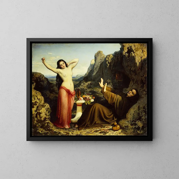 La Tentación de san Hilarión - Dominique Louis Papety — cuadro enmarcado en la pared