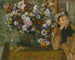 Una mujer sentada junto a un jarrón de flores - Edgar Degas — vista de la obra