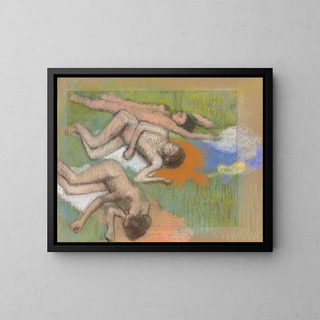 Después del baño, tres mujeres desnudas - Edgar Degas — cuadro enmarcado en la pared