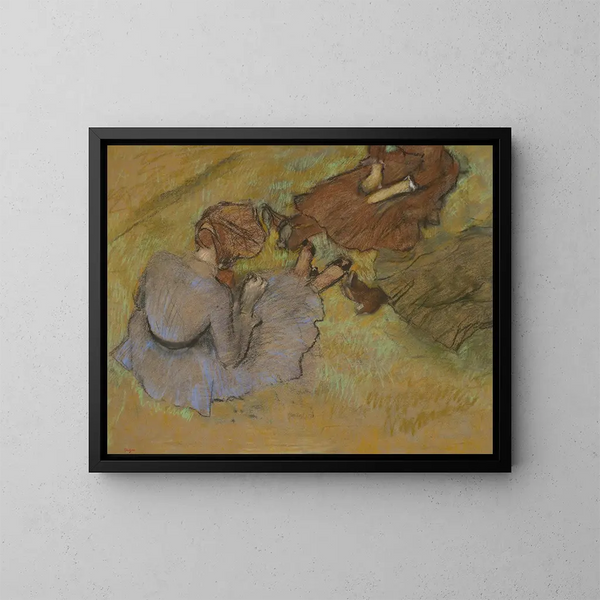 Mujeres sentadas en la hierba - Edgar Degas — cuadro enmarcado en la pared