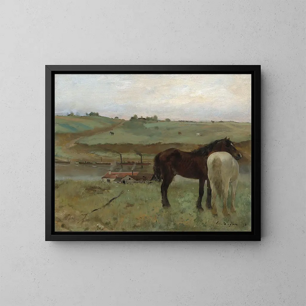 de caballos en un prado - Edgar Degas — cuadro enmarcado en la pared