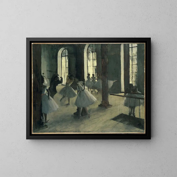 The Rehearsal at the Foyer of the Dance - Edgar Degas — framed artwork on a wall