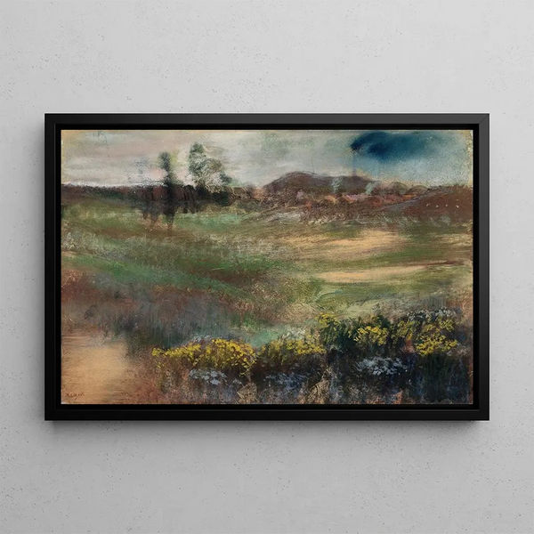 Paisaje con chimeneas - Edgar Degas — cuadro enmarcado en la pared