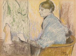 Madame Henri Rouart in an armchair in front of a small table with a Tanagra statuette - Edgar Degas — artwork view