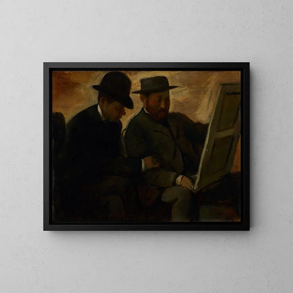 Paul Lafond y Alphonse Cherfils examinando una pintura - Edgar Degas — cuadro enmarcado en la pared