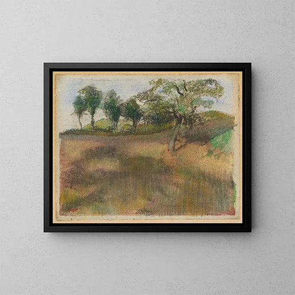 de campo labrado bordeado de árboles - Edgar Degas — cuadro enmarcado en la pared