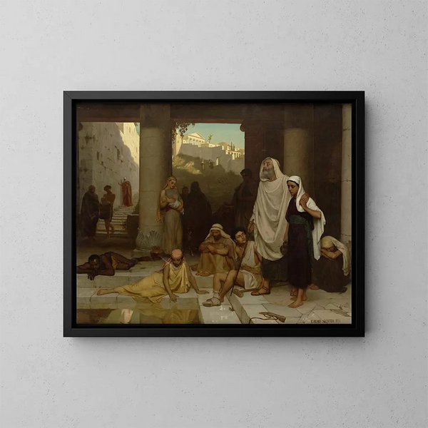 L'aveugle en la piscina de Siloé - Edmund Blair Leighton — cuadro enmarcado en la pared
