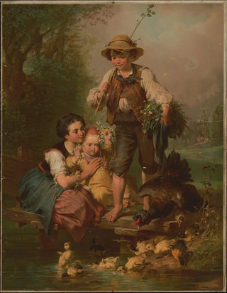 Edmund Foerster Co - German boy and girls with flowers watching ducklings.webp