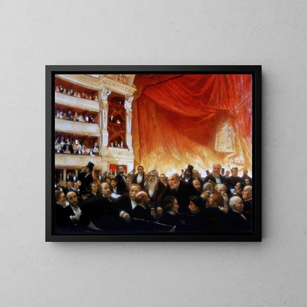 Intermède durante una primera en la Comédie-Française en 1885 - Édouard Dantan — cuadro enmarcado en la pared
