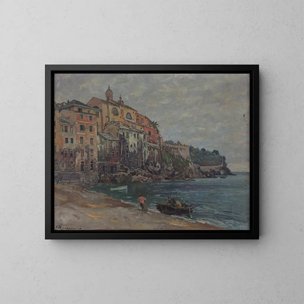 Ciudad italiana junto al mar - Eduard Ameseder — cuadro enmarcado en la pared