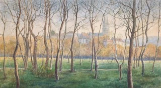 Eduard Ferdinand Hofecker - A small birch forest with a view Klosterneuburg monastery.webp